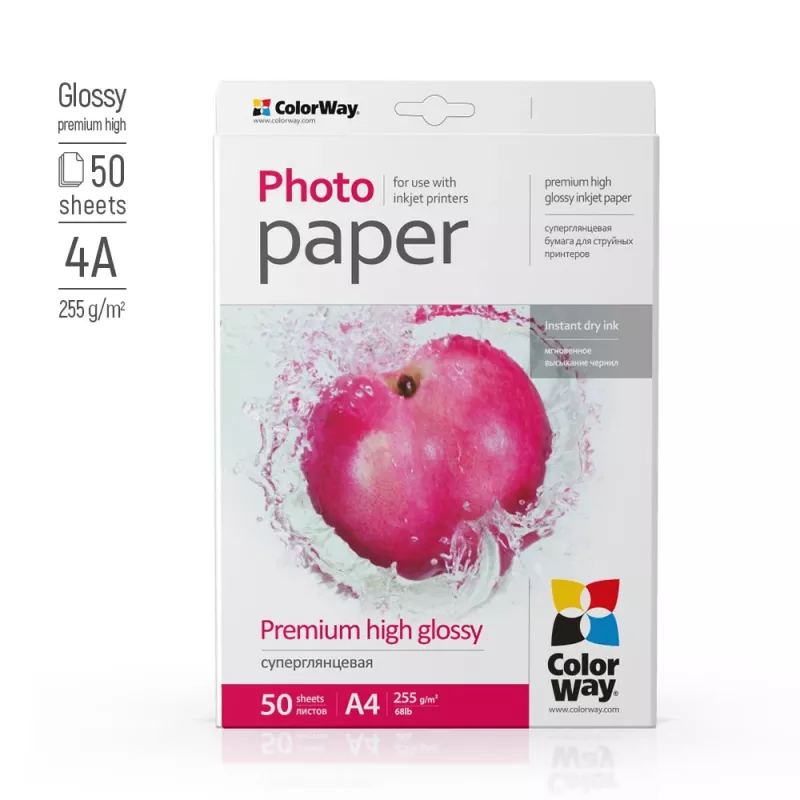 Papel fotográfico ColorWay, 50 folhas | 255 g/m² | A4 | Brilhante premium