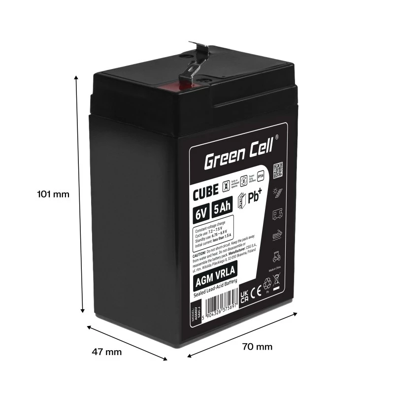 Bateria para UPS de chumbo-ácido selada Green Cell AGM6V5AH-J 6 V 5 Ah
