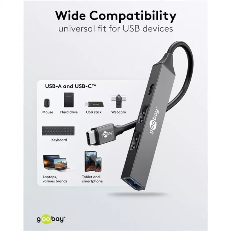 Hub USB Goobay Slim 4 portas, USB-C™ para USB-C™/USB-A, USB 3.2 (74459)