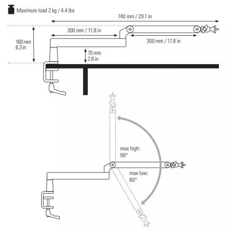 Braço para microfone Elgato Wave Mic Arm Low Profile — braço articulado de perfil baixo ajustável para estúdio e streaming