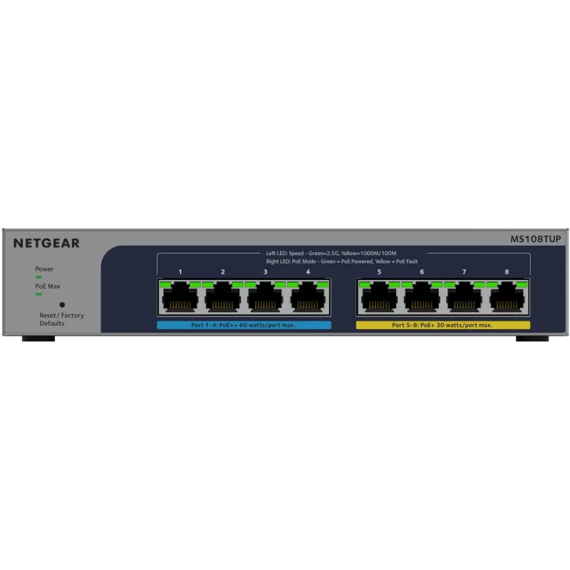 NETGEAR MS108TUP Não gerido L2 2.5G Ethernet (100/1000/2500) Power over Ethernet (PoE) cinzento