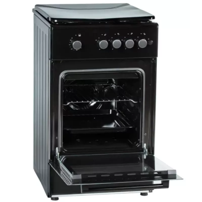 Fogão a gás MPM MPM-56-KGF-21/B — 4 bicos aço inoxidável, forno 54 l, controlo por botões