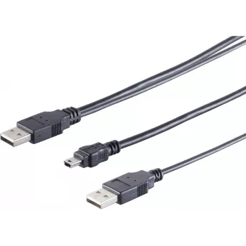 ShiverPeaks 77151 Cabo USB de Mini-B para 2x A em Y, 1 m, preto