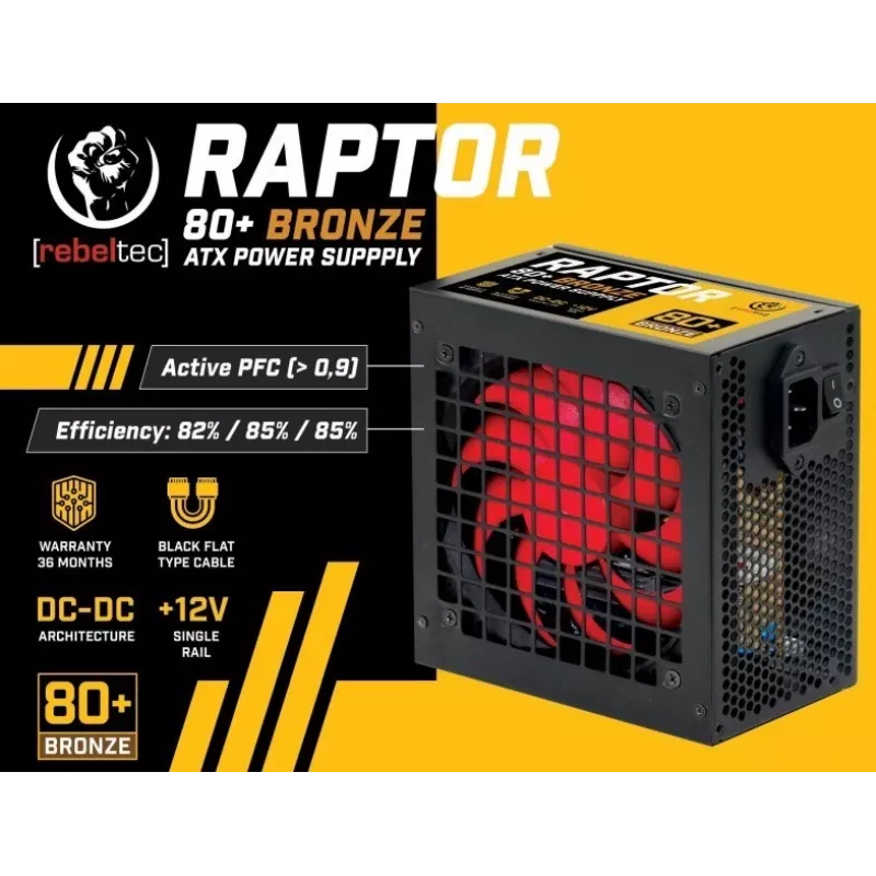 Fonte de alimentação RAPTOR 600W BRONZE 80+, Single Rail, DC-DC