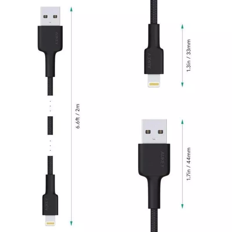 AUKEY CB-AL05 cabo de nylon Lightning para USB-A MFi, 2 m, preto