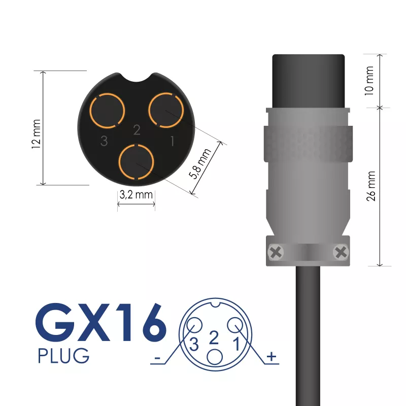Carregador para e-bike Akyga AK-EV-05 para baterias de 48 V, 54,6 V / 2 A, 110 W, conector fêmea GX16 12 mm, 1 m