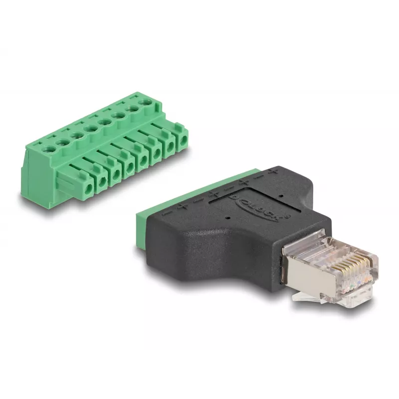 Adaptador DeLOCK RJ45 macho > bloco de terminais 8 polos 2 peças 3,81 mm