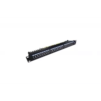 Patch panel 19 polegadas 24 portas, CAT6, S/FTP, 1U, gestão de cabos, preto (completo)