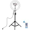 Anel de luz LED 26 cm com tripé até 1,1 m e suporte para telemóvel, USB