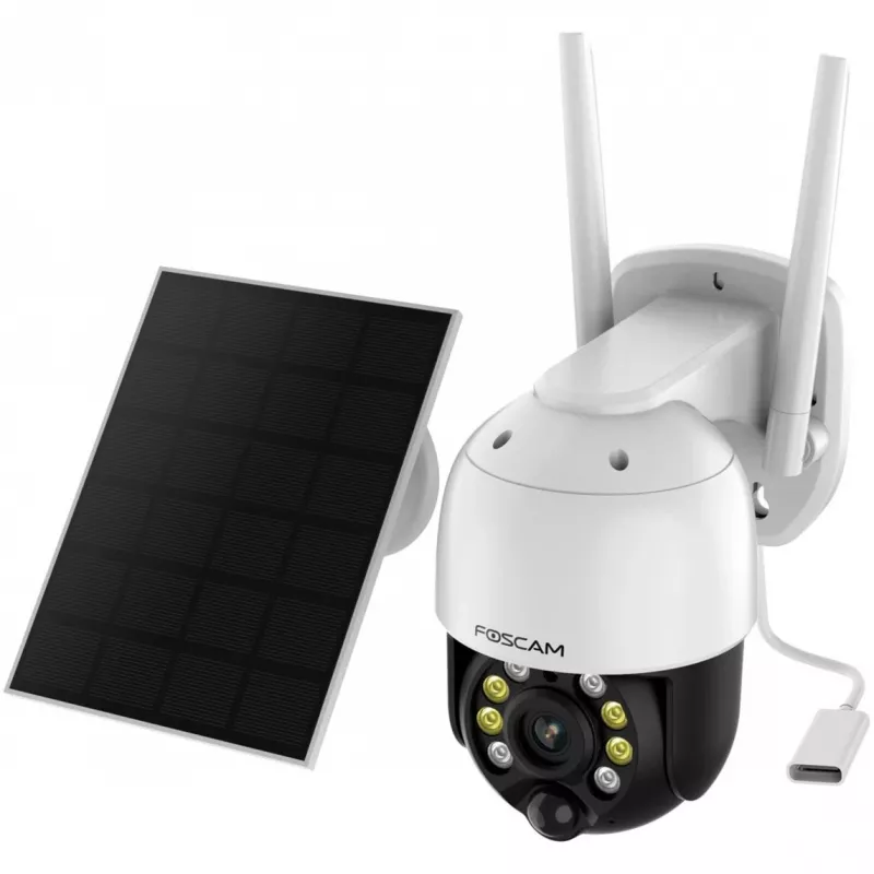 Foscam B4 câmara de segurança IP Wi-Fi para exterior, dome, 4 MP (2560 x 1440), com painel solar, a bateria, rotação e inclinação, zoom digital 6x, branca