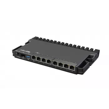 Router de cabo MikroTik RB5009UG+S+IN — 1x RJ-45, 7x Gigabit cobre, 1x SFP+, PoE, DC, interface 2,5GbE, preto