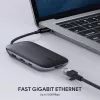 AUKEY CB-C71 hub USB-C 8 em 1, 3x USB-A 3.0, HDMI 4K@30Hz, Gigabit RJ45, SD/microSD, USB-C PD 100 W, cabo de 0,15 m, alumínio, preto