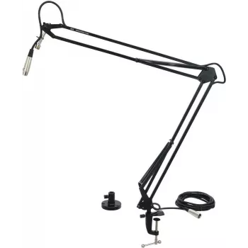 Braço de microfone de mesa Omnitronic TMA-2, regulável em altura, preto, suporte de fixação de mesa