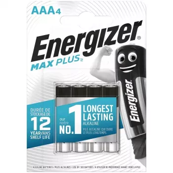 Pilha descartável Energizer MAXPLUS AAA pack de 4, alcalina, 1,5 V, temperatura de funcionamento -18–55 °C