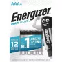 Pilha descartável Energizer MAXPLUS AAA pack de 4, alcalina, 1,5 V, temperatura de funcionamento -18–55 °C