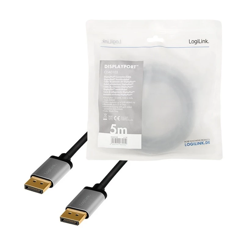 Logilink - Cabo DisplayPort - DisplayPort (M) para DisplayPort (M) - DisplayPort 1.2 - 5 m - Suporte de 4K 60 Hz, suporta 2K 165 Hz (2560 x 1440)