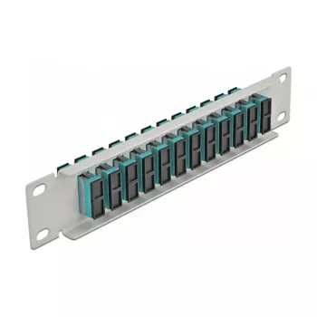 Patch panel de fibra ótica DeLOCK 10 polegadas 12 portas SC duplex aqua 1U cinzento