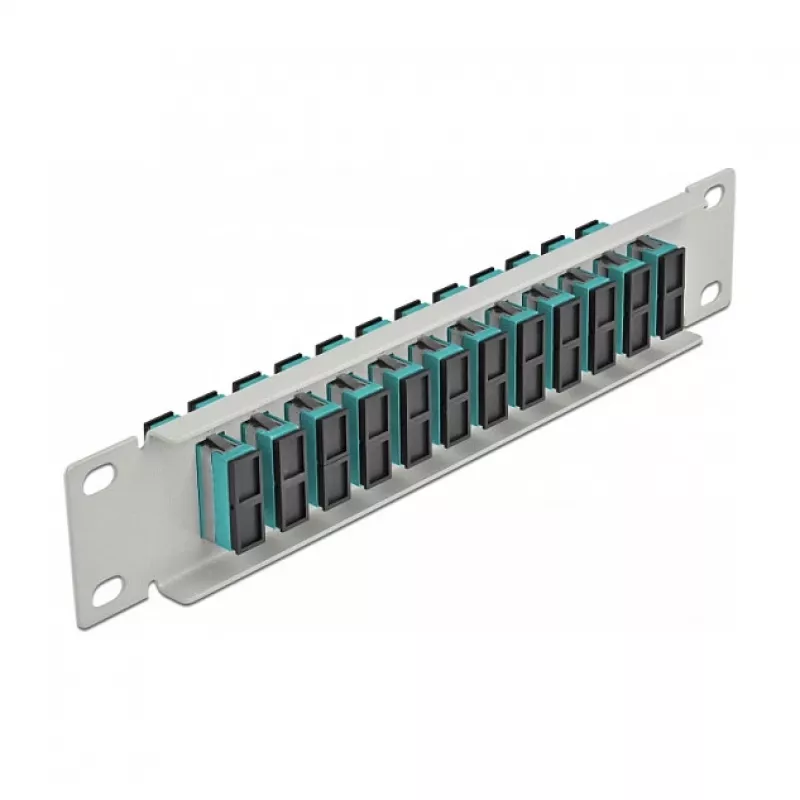 Patch panel de fibra ótica DeLOCK 10 polegadas 12 portas SC duplex aqua 1U cinzento