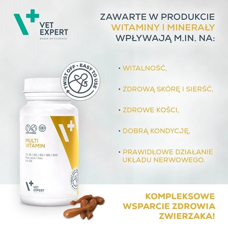 Cápsulas multivitamínicas VETEXPERT 30 unidades para cães e gatos – vitalidade, apoio às articulações, sem conservantes e sem glúten