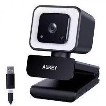 Aukey PC-LM6 Stream Series com anel de luz Webcam Full HD com sensor 1/3-CMOS preto
