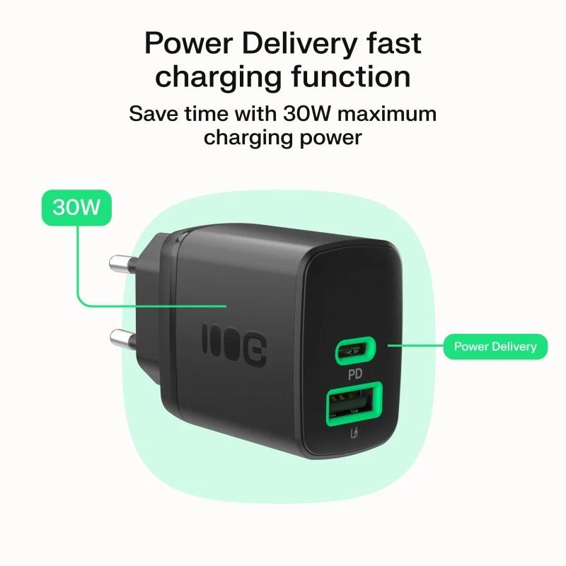 Carregador Green Cell PowerSource Duo30 – 1× USB-A, 1× USB-C, 3A