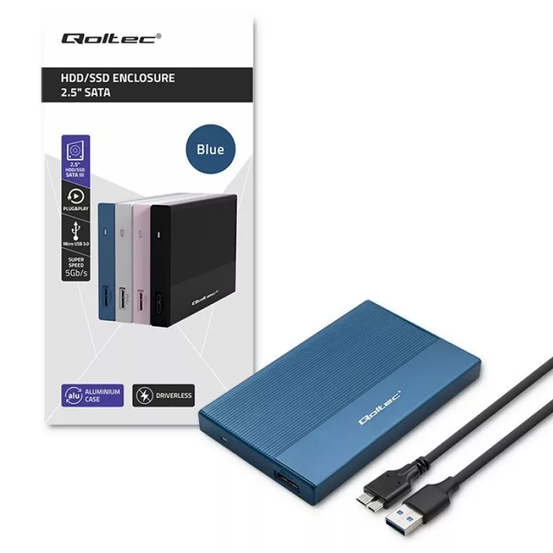 Caixa externa para SSD/HDD de 2,5 polegadas QOLTEC 52276 USB 3.0 SATA até 2 TB