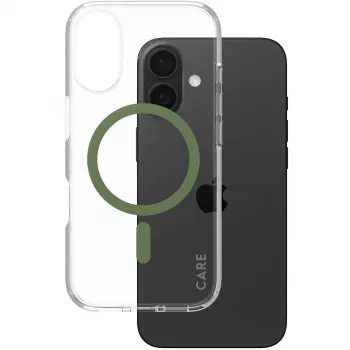 Capa PanzerGlass CARE Urban Combat transparente com MagSafe verde iPhone 16