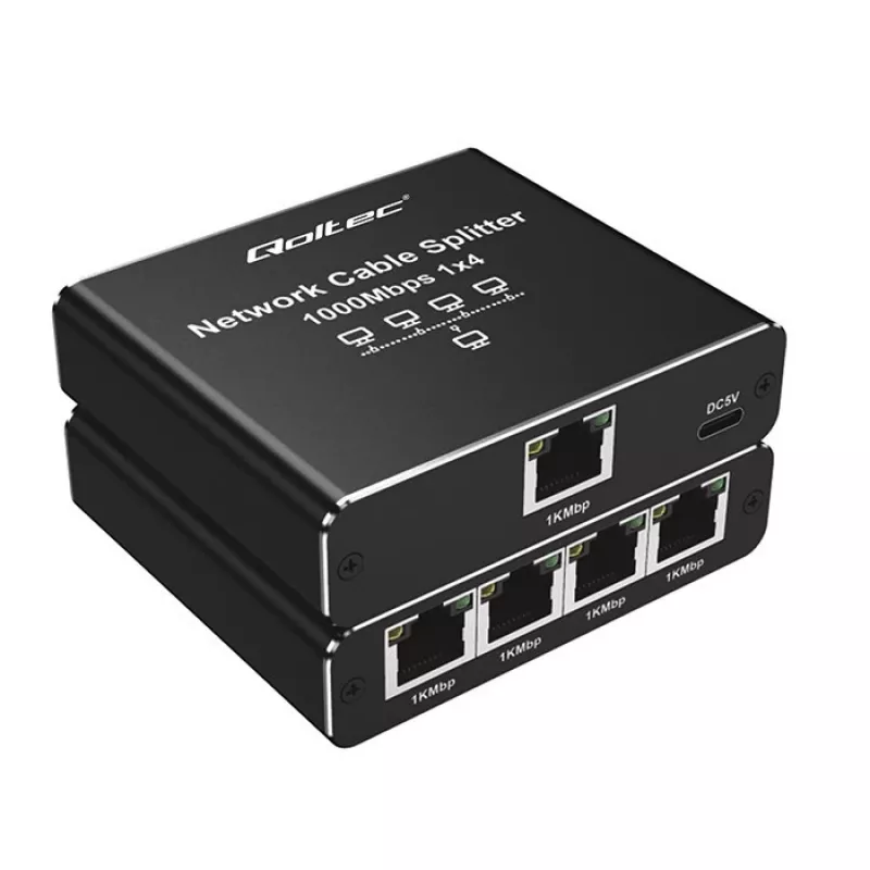 Mini switch Ethernet QOLTEC 52293 1x4 RJ45, splitter de rede não gerido 1 entrada 4 saídas