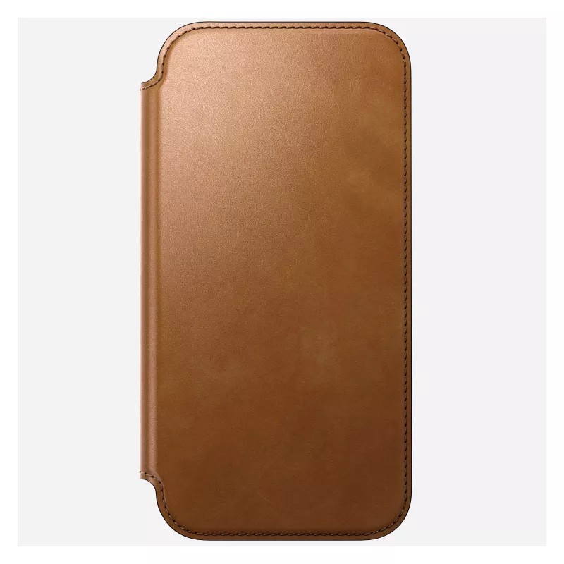 Capa tipo carteira para telemóvel Nomad Modern Leather Folio para iPhone 17 Pro Max – tan, compatível com ecrã até 17,5 cm (6,9 polegadas), 4 compartimentos para cartões