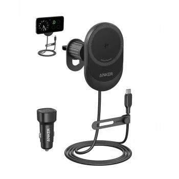 Carregador de automóvel magnético sem fios Anker MagGo 15W — Carregamento rápido magnético Qi de 15W para smartphones, preto