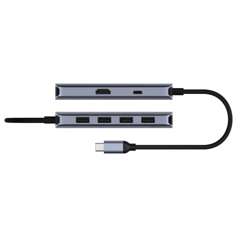 Hub USB-C Cudy UH500 — host USB 3.2 Gen 1 Type-C, 6 portas com USB 3.2 Gen 1 Type-A e HDMI, 5000 Mbit/s, cinzento/prateado
