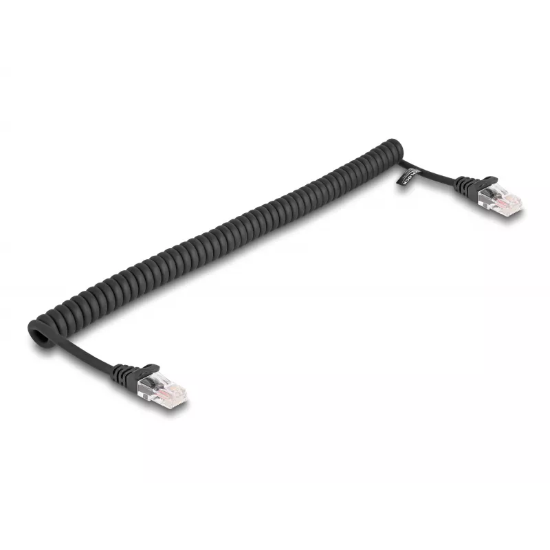 Cabo de rede DeLOCK espiral RJ45 macho para macho Cat.5e 1 m preto