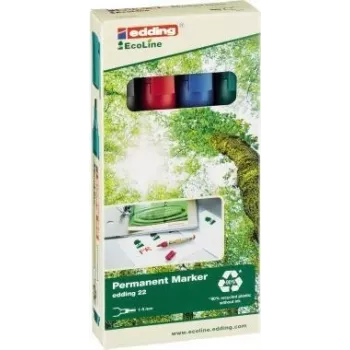 Marcador permanente Edding 22 EcoLine ponta biselada preto azul verde vermelho