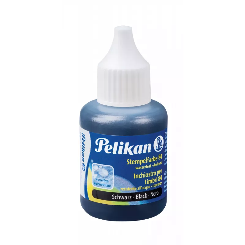 Tinta de carimbo Pelikan 84, resistente à água, preta, 30 ml adequada para carimbos de borracha, para tecido, couro, madeira, metal, - 1 unid. (351460)