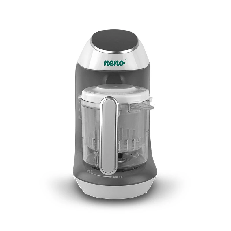Robot de cozinha para bebé neno Cibo 300 W, tigela de 0,3 L, cozer a vapor e triturar, aquecer, cinzento/branco