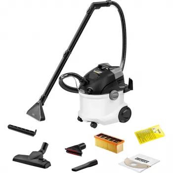 Aspirador vertical Kärcher SE 5 — seco e húmido, turbina 1000 W, depósitos 4 L água suja/4 L água limpa, cabo 6 m