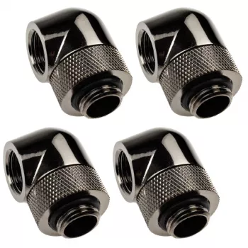 Adaptador XSPC 90° G1/4 polegadas macho para G1/4 polegadas fêmea, rotativo, preto cromado, pack de 4