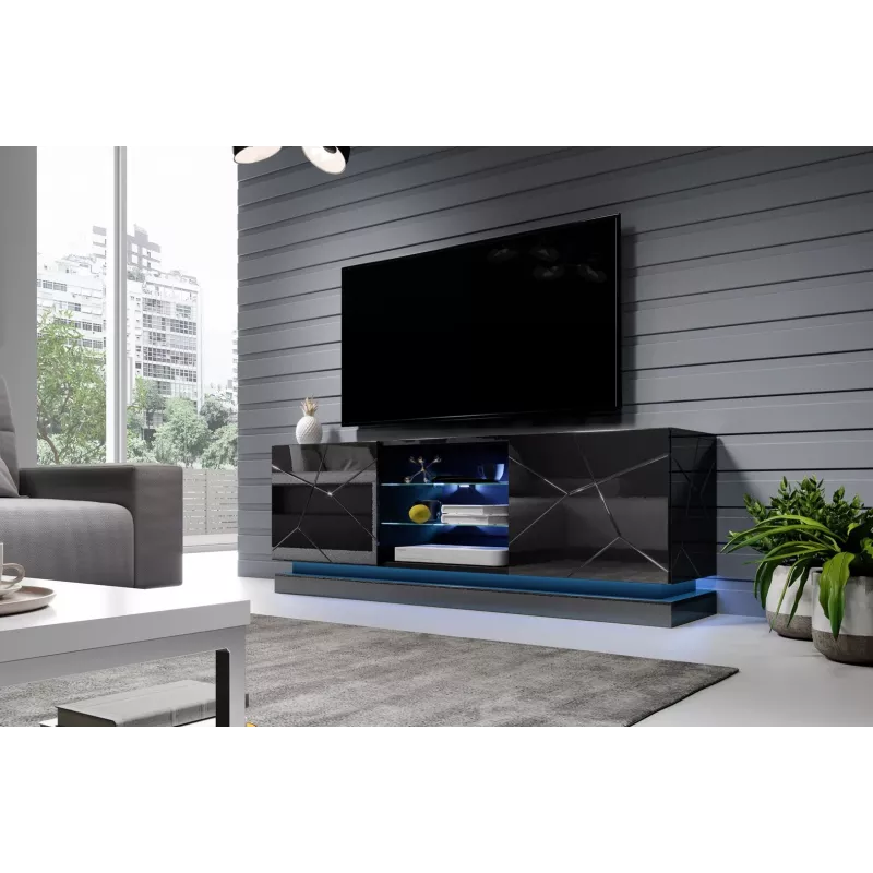 Cama Meble QIU 160 móvel de TV, MDF, preto brilhante