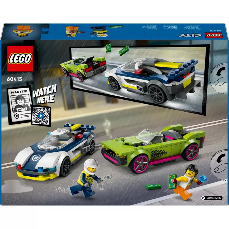 Conjunto de brincar LEGO City 60415 Carro de polícia e perseguição de muscle car — 213 peças, 2 minifiguras, idade 6+