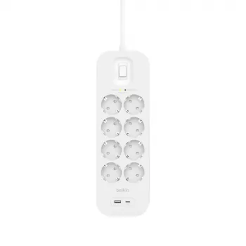 SurgePlus 8x tomada Schuko 1xUSB-A 1xUSB-C 900J 2 m