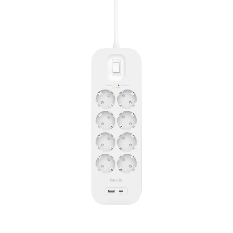 SurgePlus 8x tomada Schuko 1xUSB-A 1xUSB-C 900J 2 m