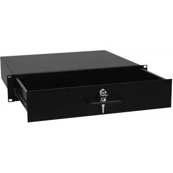 Gaveta para rack com fechadura Omnitronic 2U – modelo 30100952, gaveta de armazenamento em metal para montagem frontal em racks de 19 polegadas
