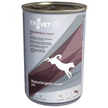 Alimento para cães dieta veterinária TROVET Hypoallergenic Insect IPD alimento para cachorros 400 g – fórmula de insetos, proteína 7%, gordura 6%, humidade 78%