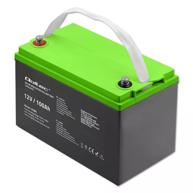 Bateria de gel QOLTEC 53080 12V 100Ah — bateria recarregável selada para alimentação de emergência