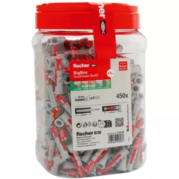 fischer bucha DUOPOWER 8x40 BigBox cinzento-claro/vermelho 450 unid. reutilizável (570549)