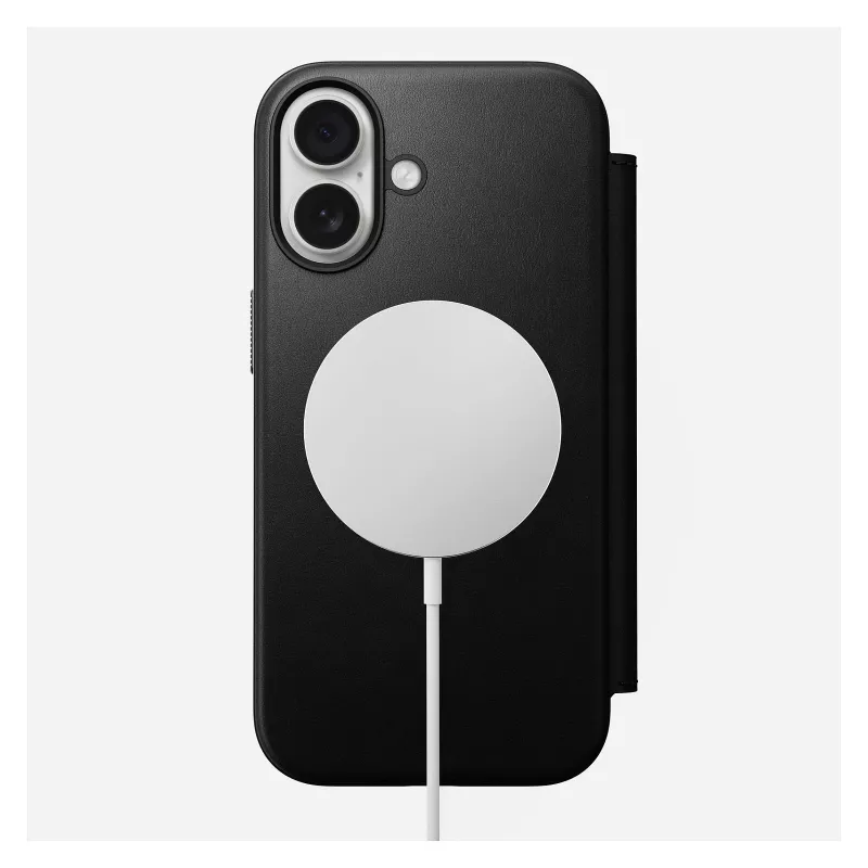 Capa tipo carteira para telemóvel Nomad Modern Leather Folio para Apple, compatível com ecrãs até 16 cm (6,3 polegadas), preta