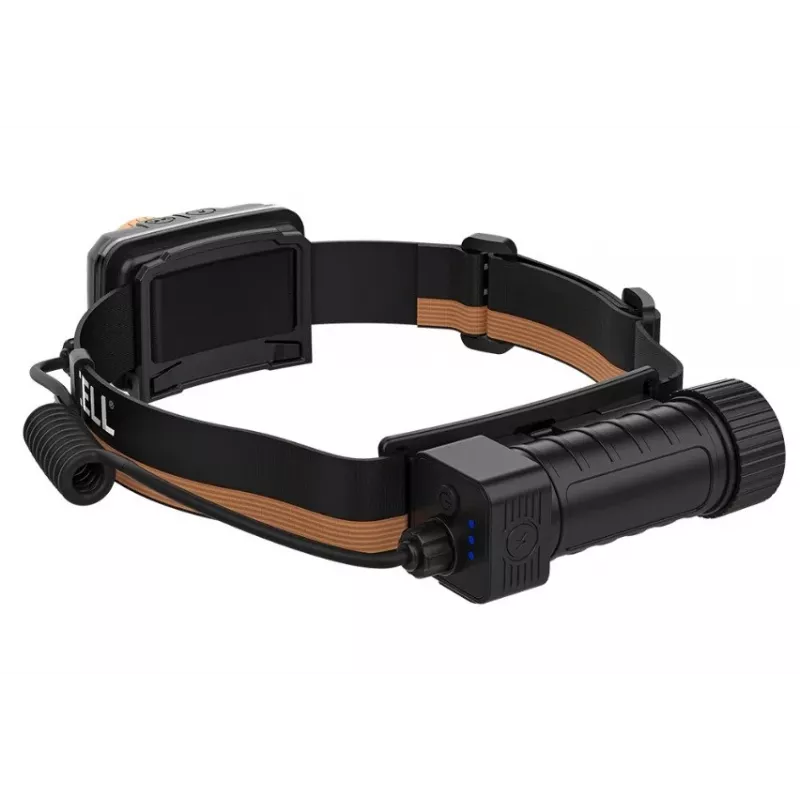 Lanterna de cabeça Duracell DH1500R — preta/laranja, iluminação recarregável mãos livres