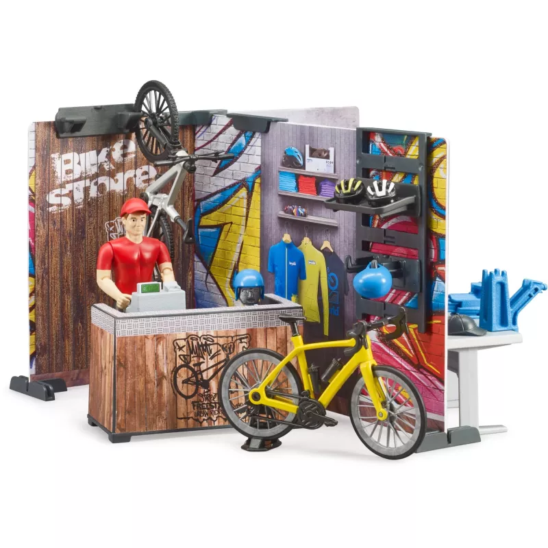 Oficina de bicicletas de brinquedo BRUDER 63120 conjunto de brincar com oficina e acessórios