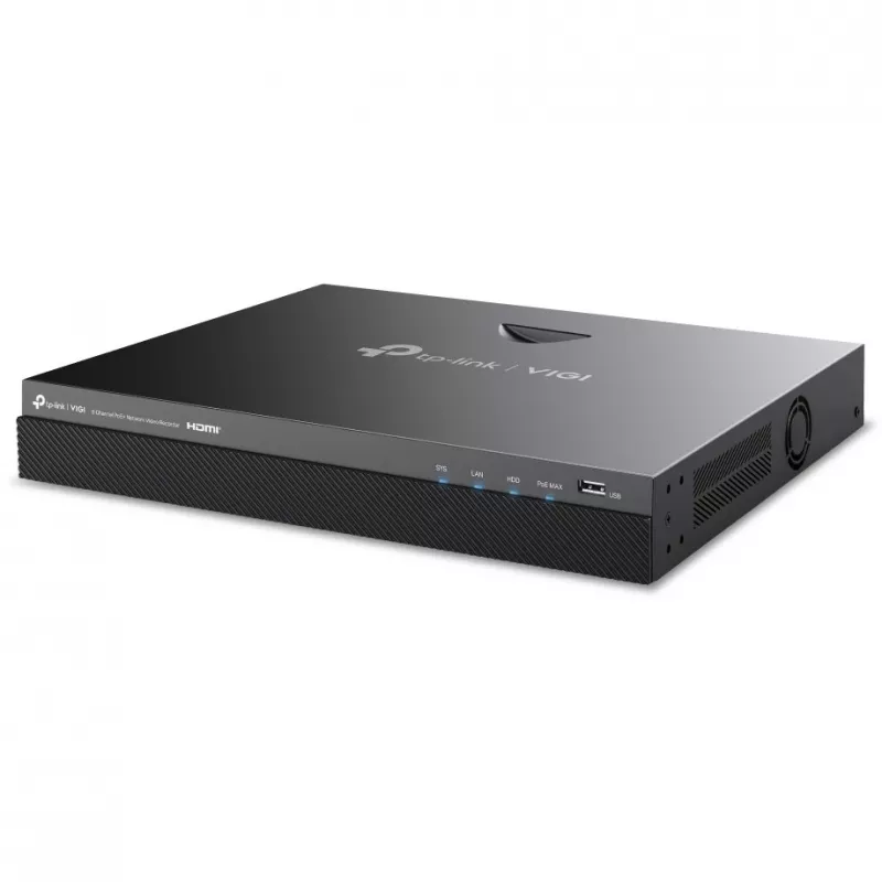TP-Link VIGI NVR2008H-8MP-2TB gravador de vídeo em rede PoE+ de 8 canais, 3840 x 2160, HDD SATA de 2 TB (máx. 32 TB), H.265, preto