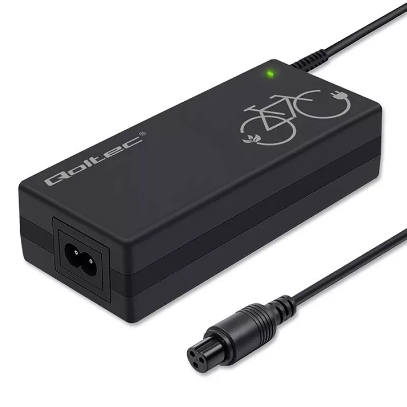 Carregador para bicicleta elétrica QOLTEC 36V–42V 2A com ficha GX12 de 3 pinos